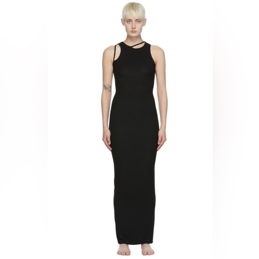 SKIMS Black Maxi Dress with Asymmetric Shoulder Cutout